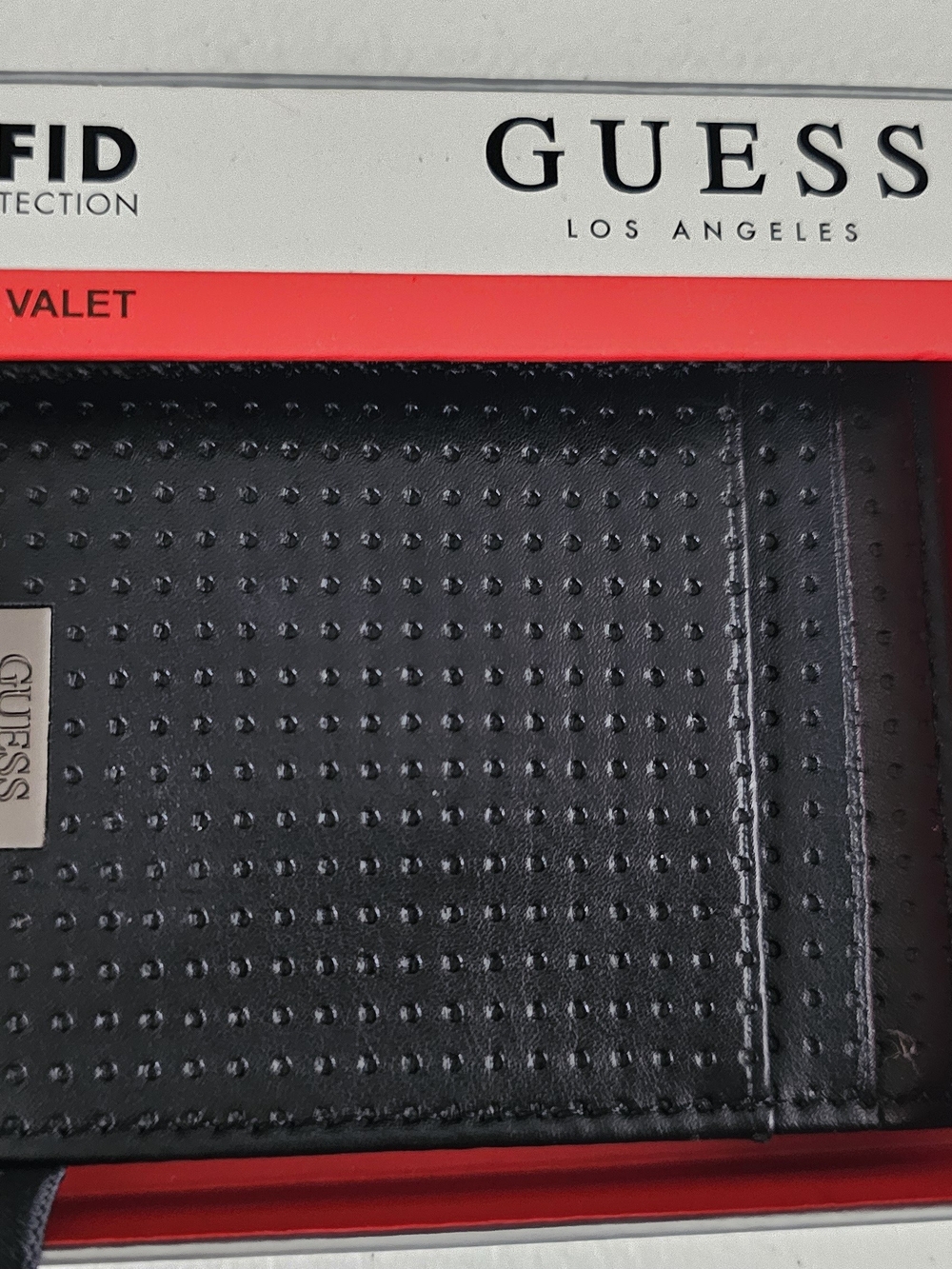 GUESS Black Textured Leather Wallet RFID Protection